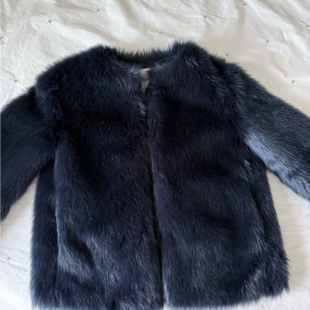 Zara Faux Fur Coat - Deep Blue